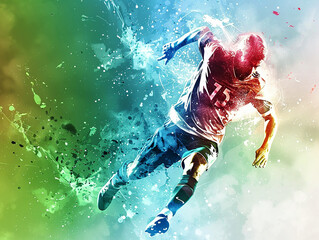 Dynamic presentation of a football match. AI generative.