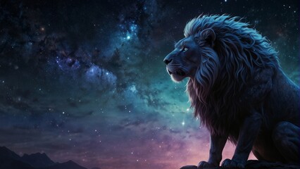 夜空とライオン,Generative AI AI画像