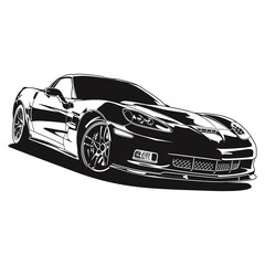 sport car z06 black and white illustration
