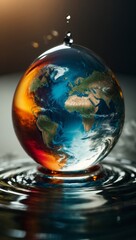 Earth's intricate details revealed in vibrant colors and volumetric light within a water drop - obrazy, fototapety, plakaty