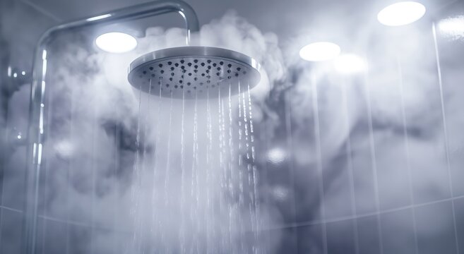 Shower with running water and steam