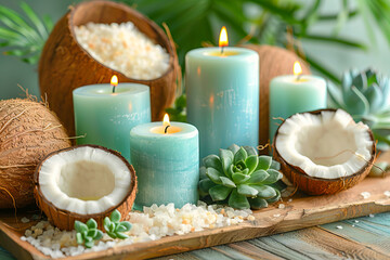 Serene tropical spa ambience with coconut theme