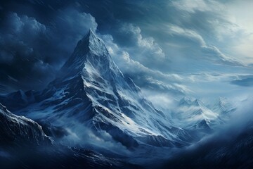 A Painting of a Mountain in the Middle of the Night