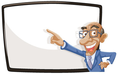 Cartoon professor pointing at an empty whiteboard