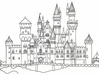 Fototapeta premium Castle Coloring Pages for Kids, Preschoolers, Simple Coloring Book, Educational, Printable