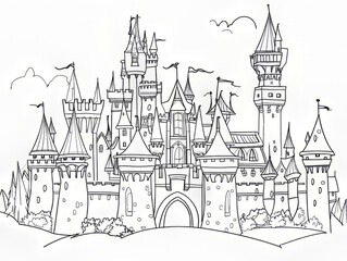Fototapeta premium Castle Coloring Pages for Kids, Preschoolers, Simple Coloring Book, Educational, Printable