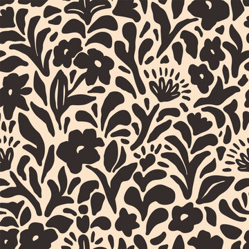 Fototapeta Vintage vector seamless pattern in style of paper cut. Minimal abstract organic shapes pattern. Modern, ethnic fashion design for fabric. Collage contemporary print.