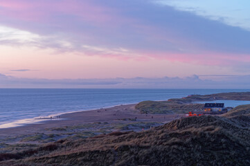 North Sea beach in the Netherlands. Coastal landscape.