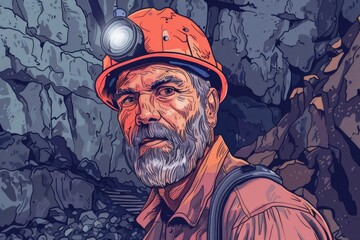 A man wearing a hard hat stands in front of a cave entrance. Ideal for construction or exploration concepts