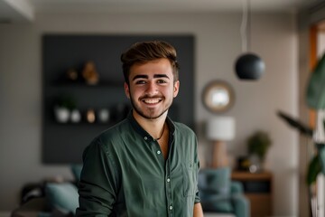 Fototapeta premium Confident Young Professional Life Coach Smiling in Home Living Room