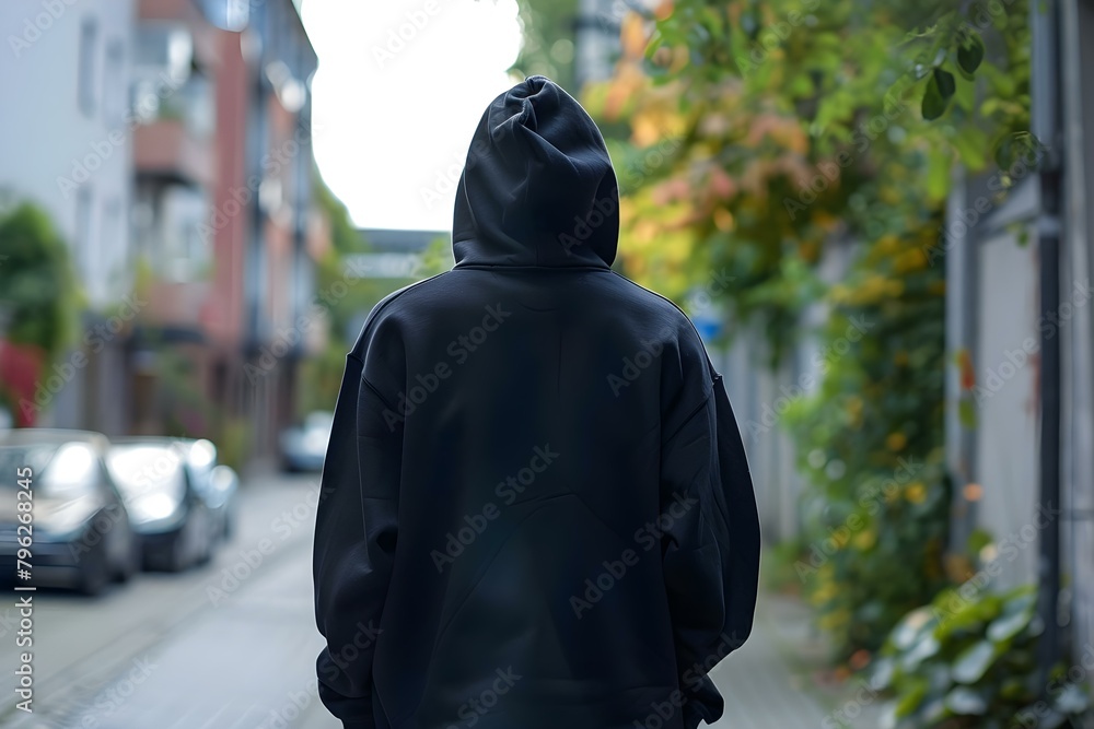 Wall mural Front and back black hoodie mockup showcasing design print for customization. Concept Hoodie Mockup, Front and Back Views, Custom Design Print, Black Color, Product Customization