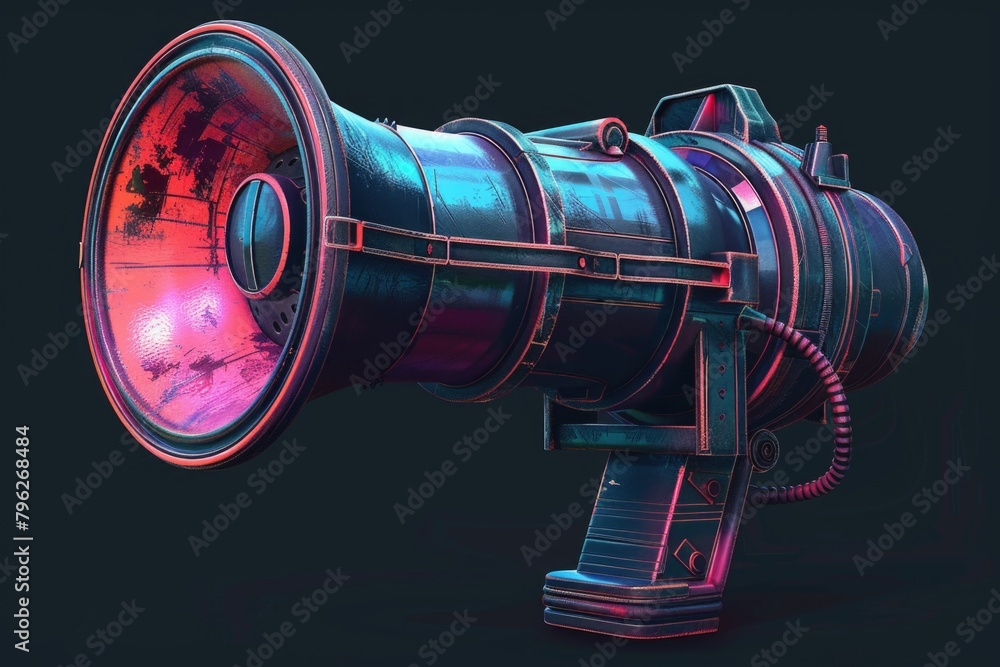 Poster a large metal object with a red light on it. perfect for technology concepts