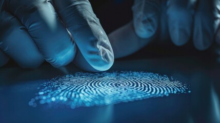  police officer's hands carefully examining a fingerprint, emphasizing the importance of forensic evidence in solving crimes.  