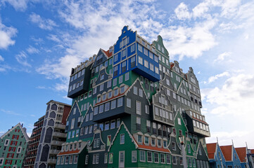 Architecture of buildings in the Netherlands, the city of Zaandam.