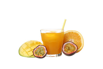 Concept of delicious exotic fruits juice, isolated on white background