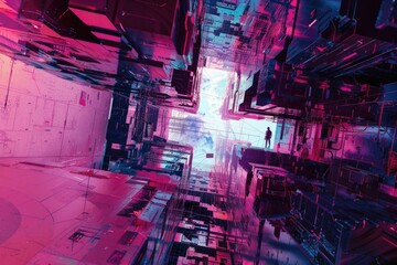 A person standing in the middle of a bustling city. Ideal for urban concepts and city life themes