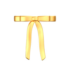 3d gold liquid bow ribbon in y2k style isolated on a dark background. Render of modern golden aesthetic bow ribbon, vintage girly hair accessory with reflection gradient effect. 3d vector y2k icon