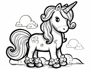 Unicorn Coloring Pages for Kids, Preschoolers, Simple Coloring Book, Educational, Printable