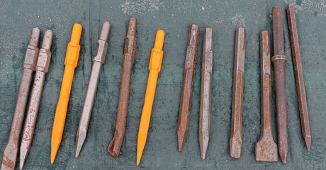 Collection of Chisel Bits for Hammer Drill Tool Attachment