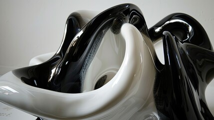 Abstract glossy black and white swirls in a modern sculpture