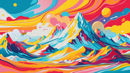 Vibrant Abstract Mountain Landscape Illustration