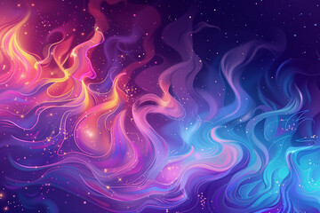 Cosmic Dance, Neon Waves in Starry Space
