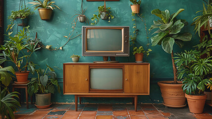 modern television, realistic, background chroma plain green,generative ai - 796274418