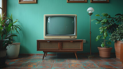 modern television, realistic, background chroma plain green,generative ai - 796274478