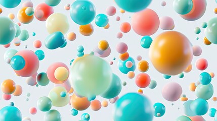 A seamless background of pastelcolored spheres floating in the air, creating an abstract and dreamy - 796274634