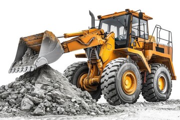 Obraz premium Powerful Earthmoving Machinery: Bulldozer Loader Working on Construction and Building Site