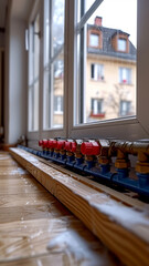 underfloor heating in an apartment under renovation, a collector is installed on the wall,generative ai - 796274681