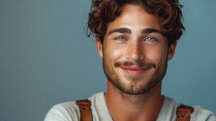 Obraz premium Happy man adult face caucasian isolated background handsome confidence portrait casual guy young person attractive.