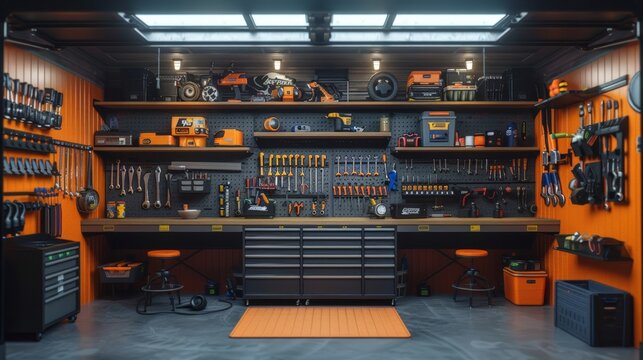 Organized and clean garage space with tools neatly arranged