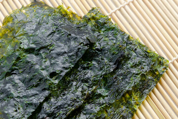Japanese food nori dry seaweed sheets with salt.