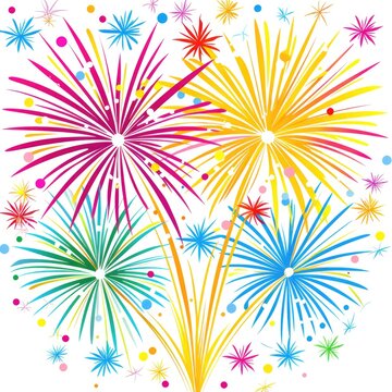 Colorful Fireworks for Celebration and Holidays. Bright and Colorful Fireworks Clipart in Rainbow