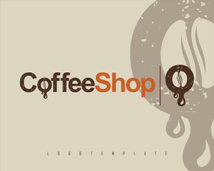 COFFEE SHOP LOGO TEMPLATE WITH A BROWN BACKGROUND, READY FORMAT EPS 10.eps