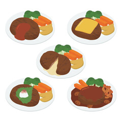 ハンバーグ（皿）のイラストセット