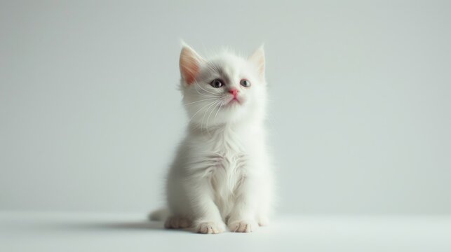 Playful White Kitten on a Plain Background