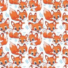 A pattern of cute cartoon foxes in various poses