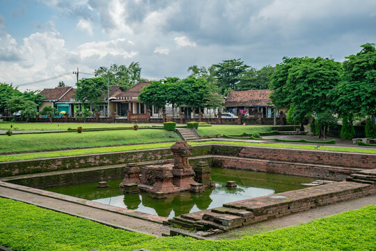 Trowulan, Indonesia - March 2, 2020. Tikus Temple is a temple inherited from the Majapahit kingdom. Tikus Temple is a place for bathing rituals and was built in the 14th century