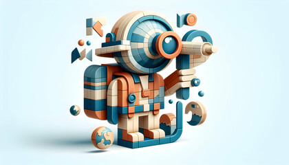 3D Flat Icon: Mosaic Paper Map Inspires Inner Explorer with Abstract Travel Elements in Isometric Scene
