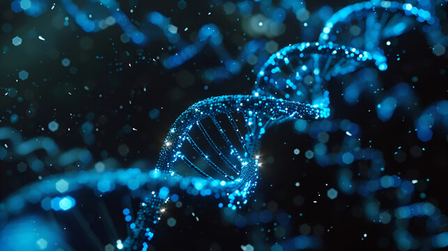 "Glowing Blue DNA Strands: Dynamic Representation of Genetic Blueprint and Trait Modification"
