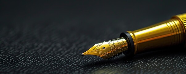gold pen makes signature on black paper - Powered by Adobe