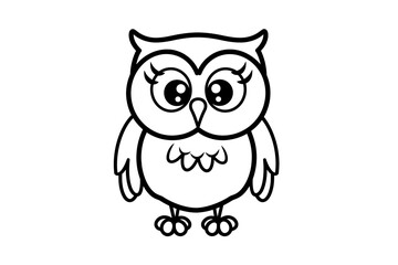 basic cartoon clip art of a Owl, bold lines, no gray scale, simple coloring page for toddlers