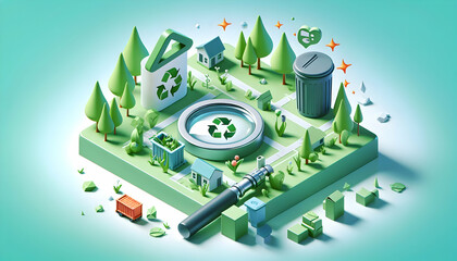 3D Flat Icon Green Insight with Magnifying Glass on Zero Waste Theme in Isometric Scene for Discovering Green Solutions