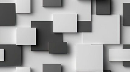 3D white seamless background with grey and black squares, simple shapes. Simple design in the style of white background