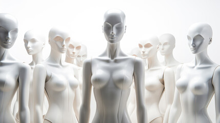 Obraz premium generated illustration row of plastic female mannequin for clothes