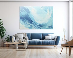 A fluid abstract artwork featuring a soothing palette of cool tones, resembling gentle ripples on water, designed to evoke calmness and peacefulness, suitable for therapeutic and calming environments