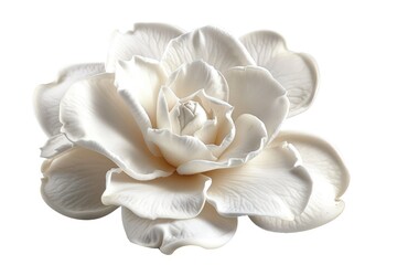 Pure White Gardenia Blossom Isolated. Close-Up of Gardenia Floral Bloom with Delicate Petals 