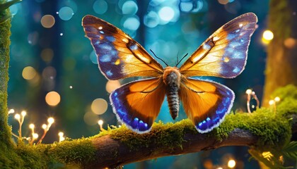 Twilight Moth Fox - A fox with large, twilight-colored moth wings, resting on a branch